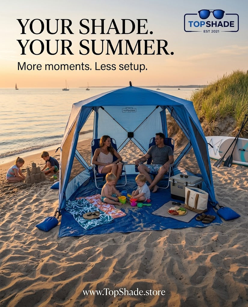 TopShade Aerodome beach tent in use, lifestyle photo