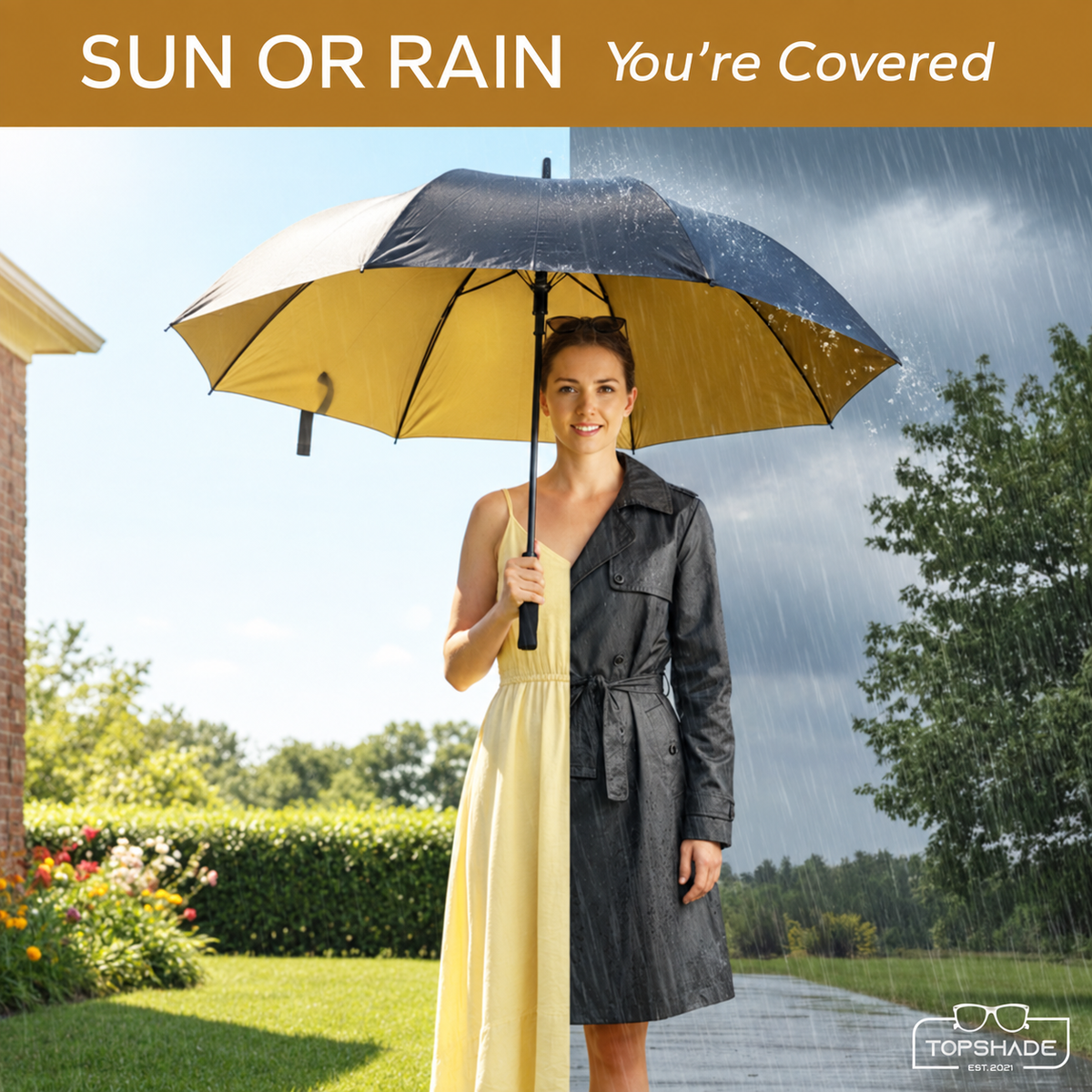 TopShade Black & Gold golf umbrella UV-blocking canopy, feature image 3