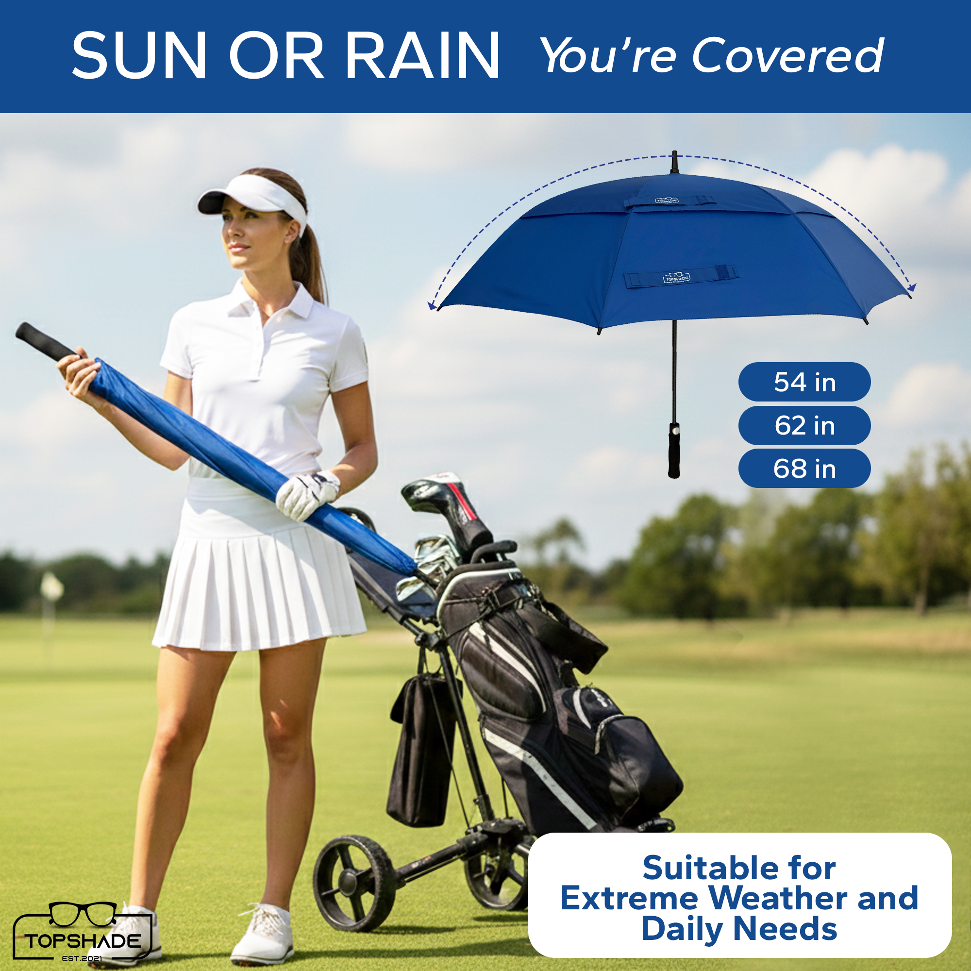 Double Canopy Golf Umbrella - Multiple Sizes and Colors