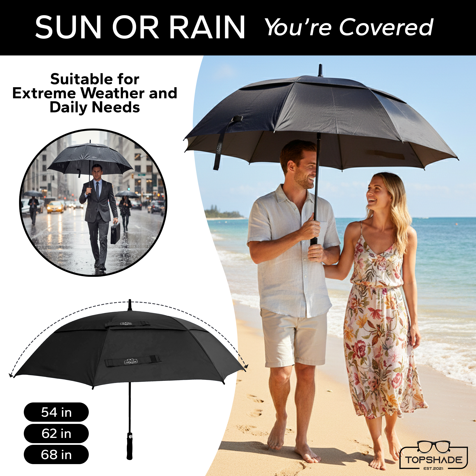 Double Canopy Golf Umbrella - Multiple Sizes and Colors