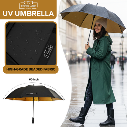 Black and Gold 60-inch Golf Umbrella with UV protection