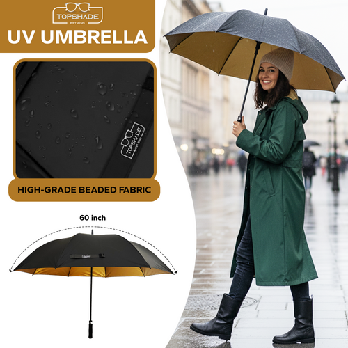 Black and Gold 60-inch Golf Umbrella with UV protection