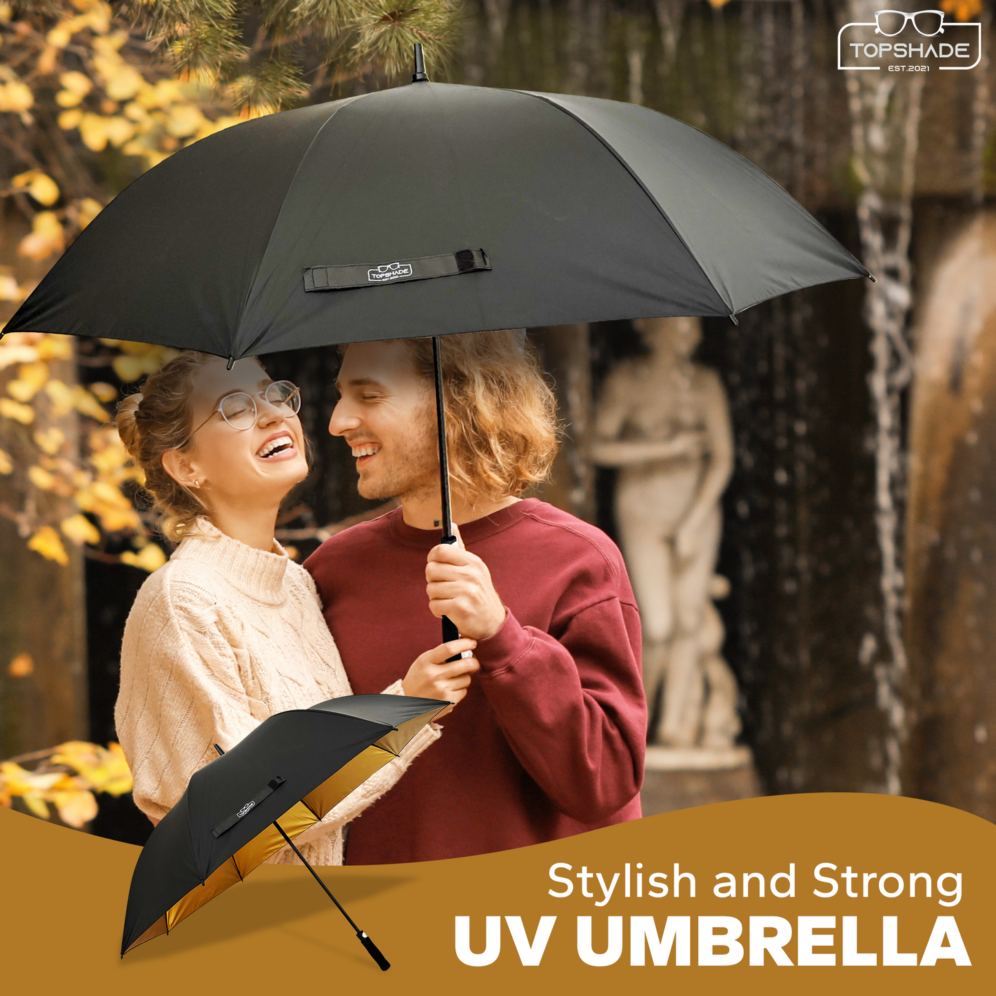 Black and Gold 60-inch Golf Umbrella with UV protection